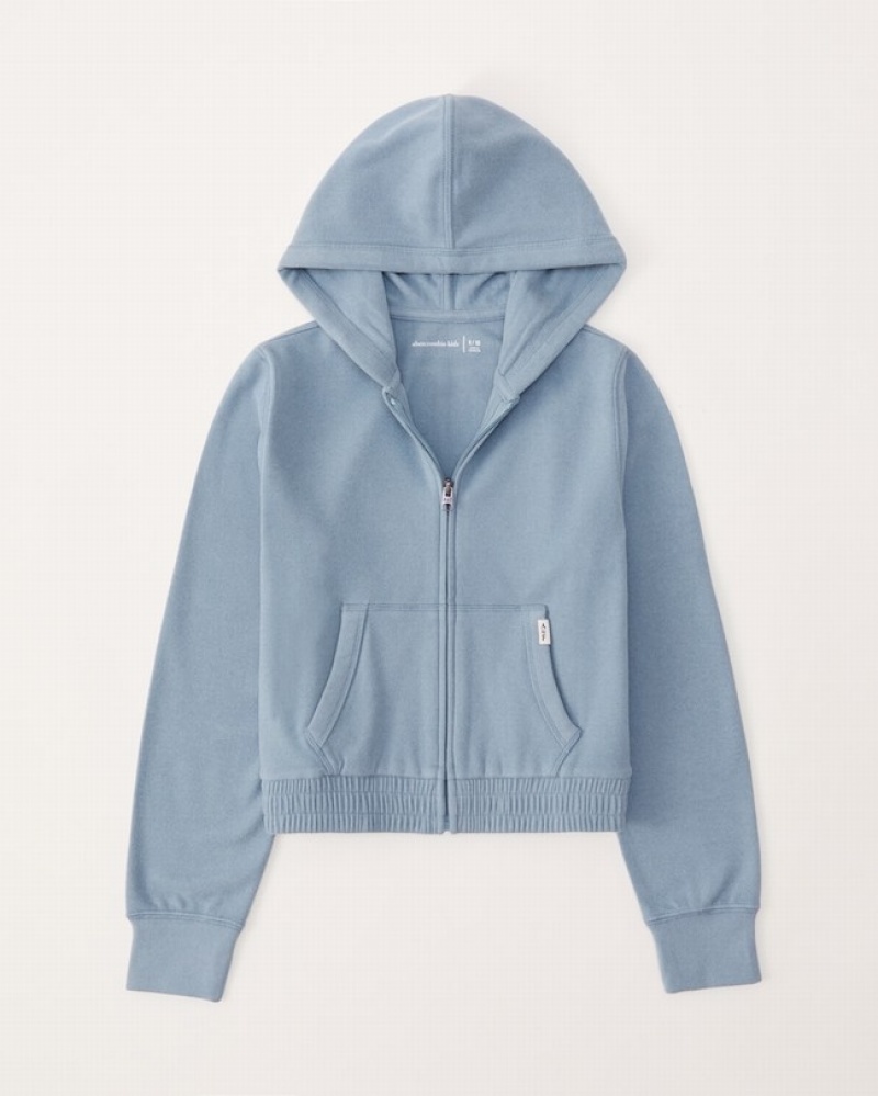 Abercrombie Cropped Cozy Full-zip Hoodie Tjej LjusBlå  | 3461-FUWVJ