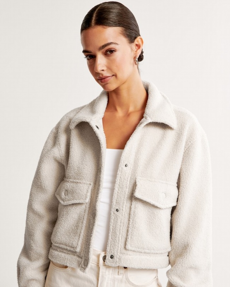 Abercrombie Cropped Sherpa Jackor Dam Grädde  | 1728-KDJGE