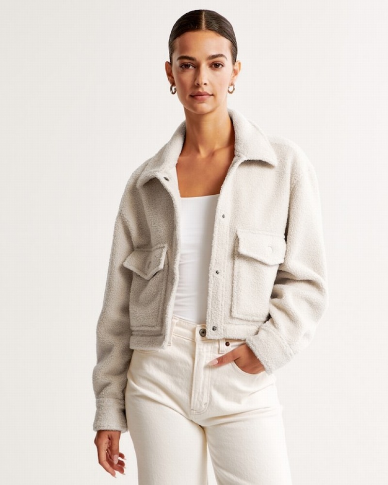 Abercrombie Cropped Sherpa Jackor Dam Grädde  | 1728-KDJGE