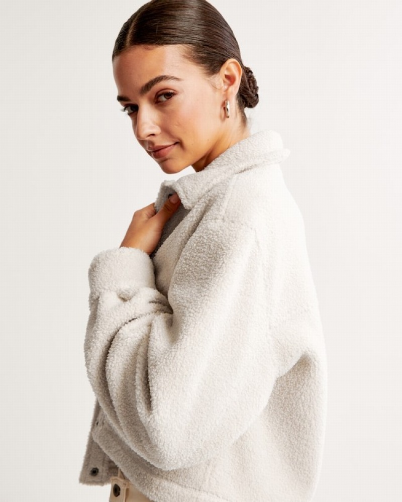 Abercrombie Cropped Sherpa Jackor Dam Grädde  | 1728-KDJGE