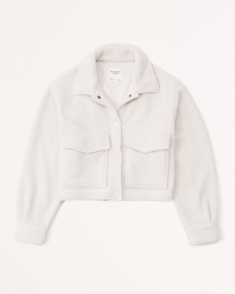 Abercrombie Cropped Sherpa Jackor Dam Grädde  | 1728-KDJGE