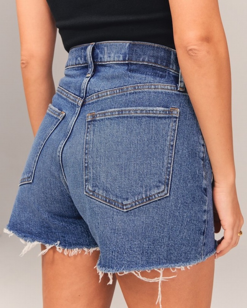 Abercrombie Curve Love High Rise 4 Inch Mom Shorts Dam Blå  | 3712-WVCGE