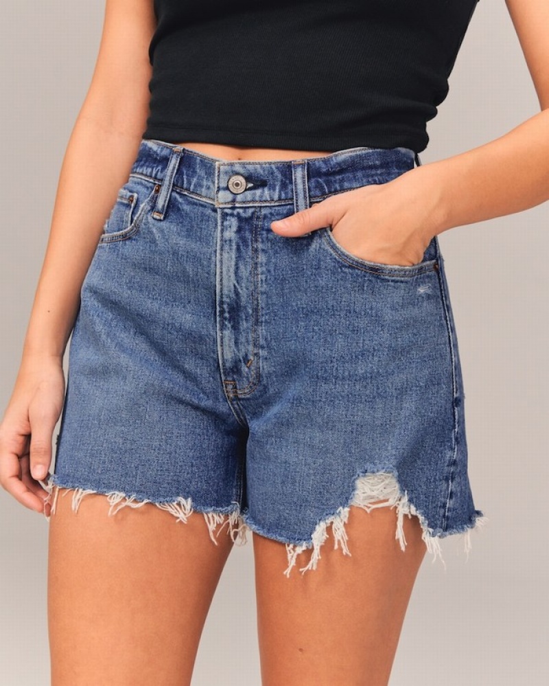 Abercrombie Curve Love High Rise 4 Inch Mom Shorts Dam Blå  | 3712-WVCGE