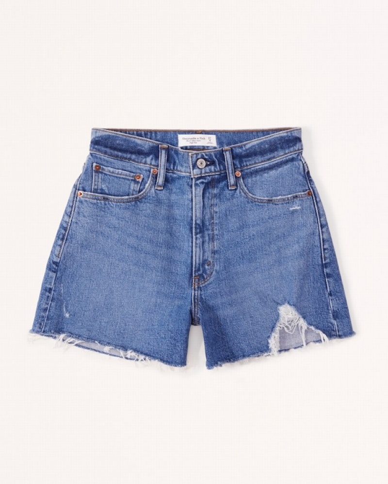 Abercrombie Curve Love High Rise 4 Inch Mom Shorts Dam Blå  | 3712-WVCGE