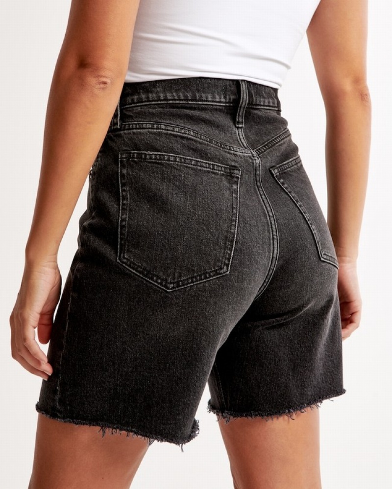 Abercrombie Curve Love High Rise 7 Inch Dad Shorts Dam Svarta  | 2467-BLOAS