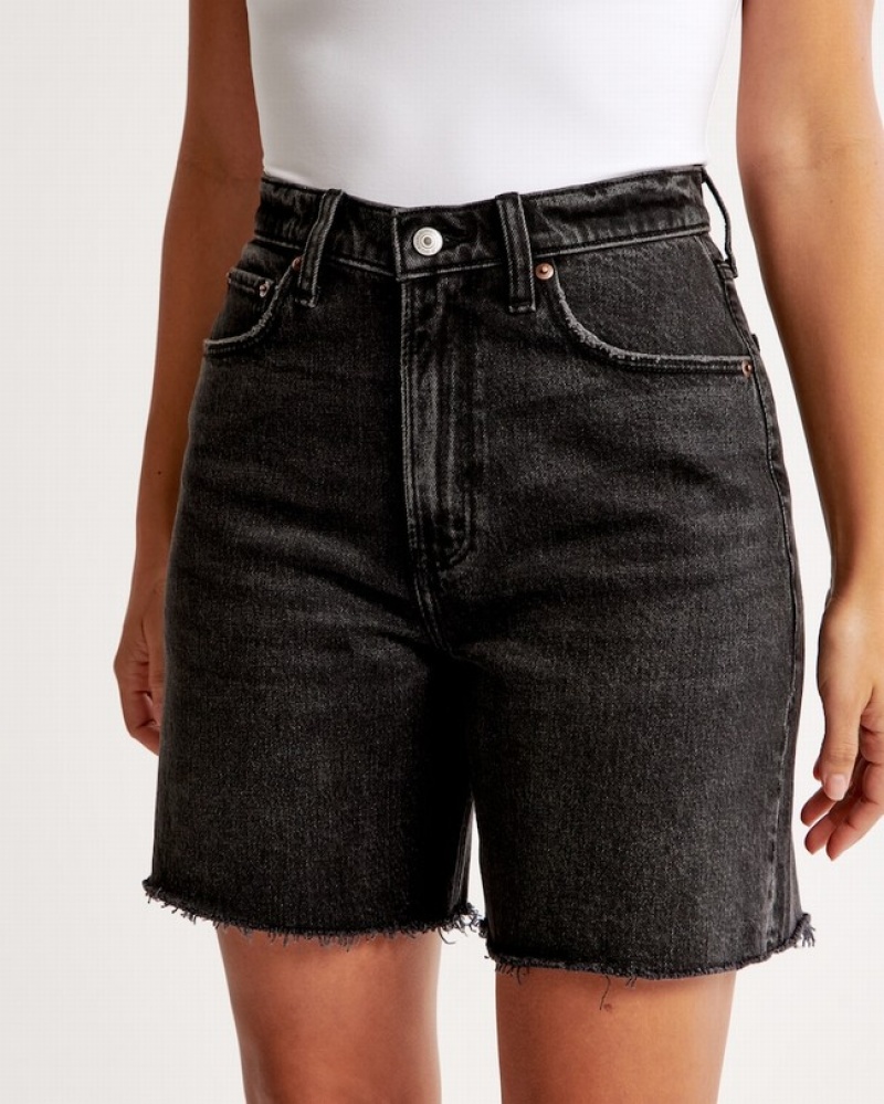 Abercrombie Curve Love High Rise 7 Inch Dad Shorts Dam Svarta  | 2467-BLOAS