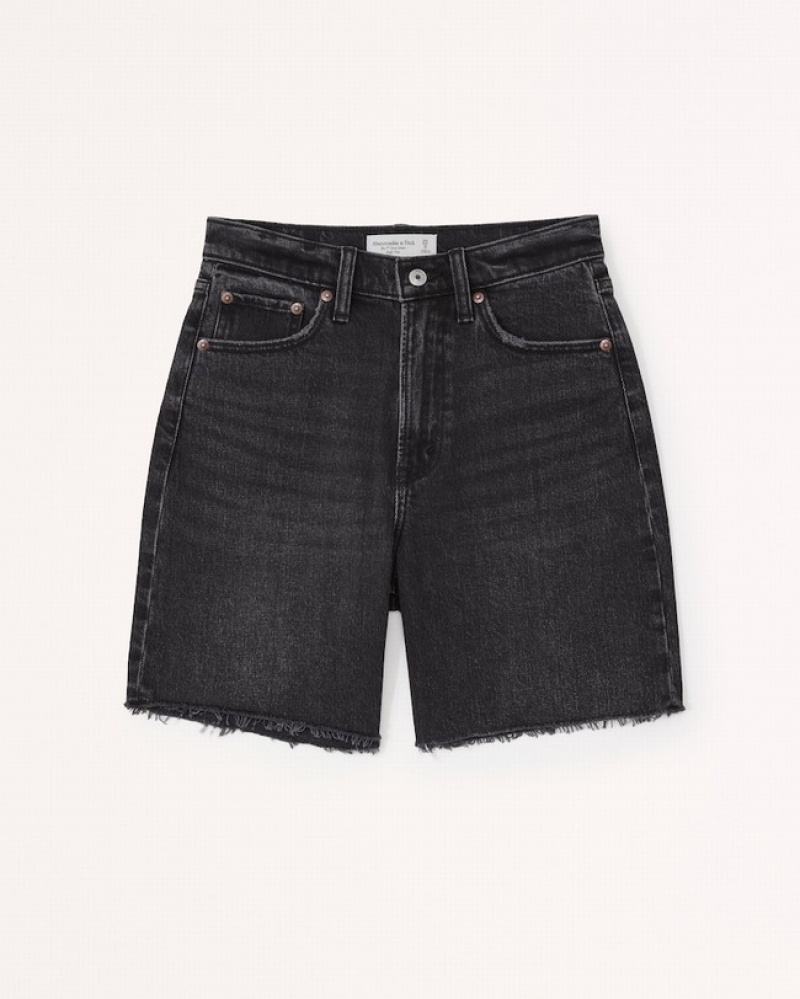 Abercrombie Curve Love High Rise 7 Inch Dad Shorts Dam Svarta  | 2467-BLOAS