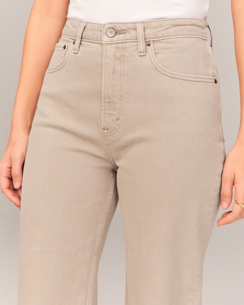 Abercrombie Curve Love High Rise 90s Relaxed Jeans Dam Khaki   | 2386-TIOWD