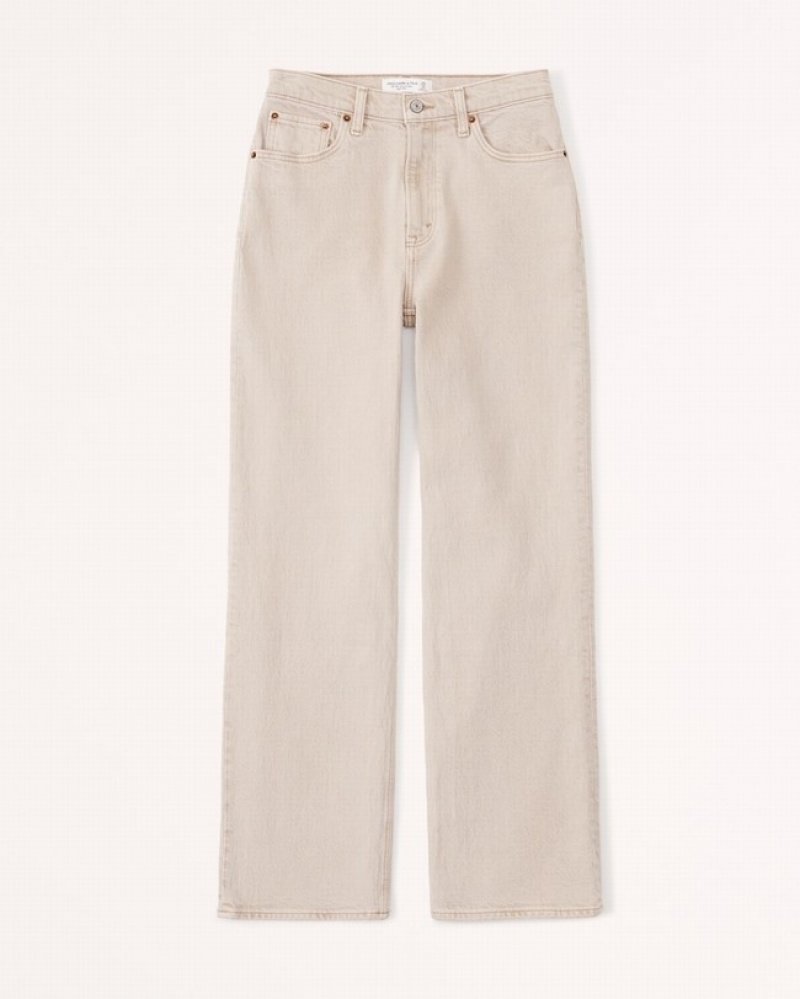 Abercrombie Curve Love High Rise 90s Relaxed Jeans Dam Khaki   | 2386-TIOWD