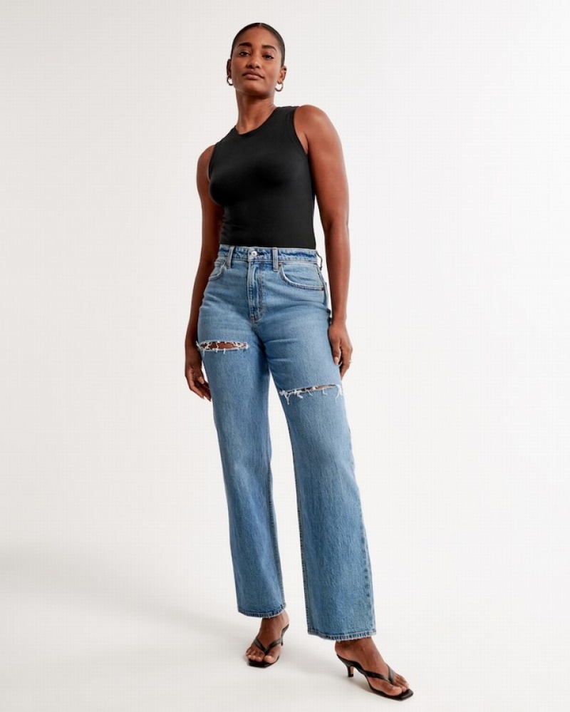 Abercrombie Curve Love High Rise 90s Relaxed Jeans Dam Blå  | 3602-ZSJMD