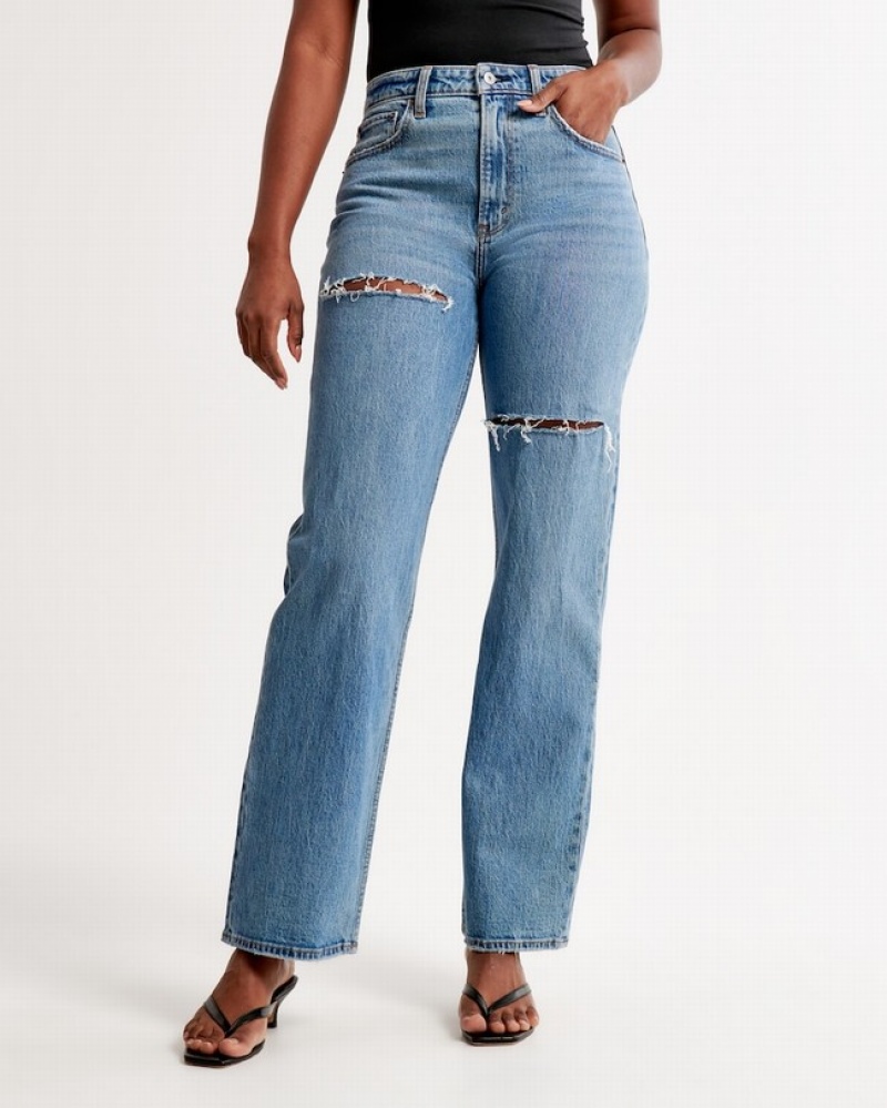 Abercrombie Curve Love High Rise 90s Relaxed Jeans Dam Blå  | 3602-ZSJMD