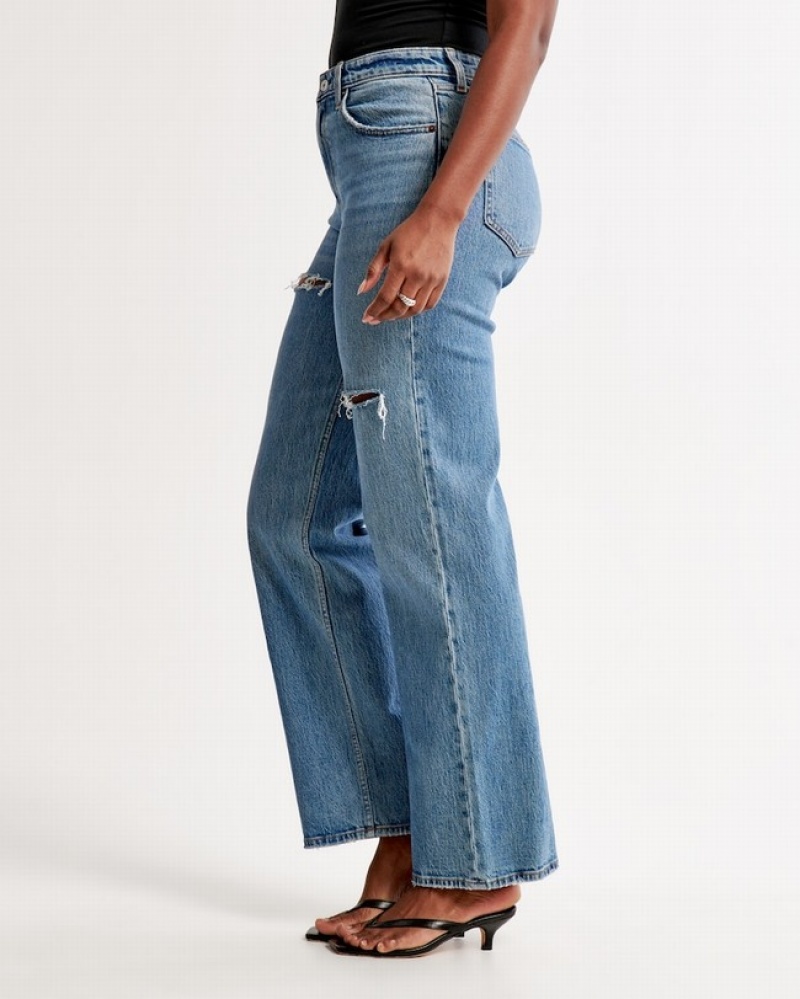 Abercrombie Curve Love High Rise 90s Relaxed Jeans Dam Blå  | 3602-ZSJMD