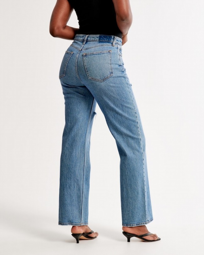 Abercrombie Curve Love High Rise 90s Relaxed Jeans Dam Blå  | 3602-ZSJMD