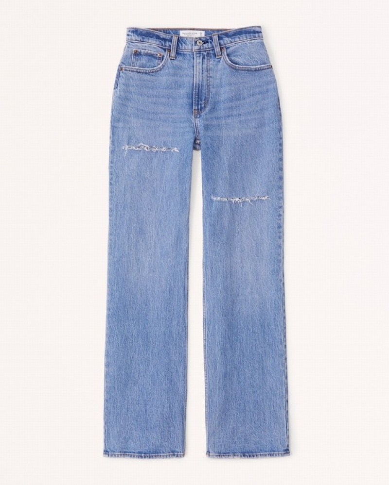 Abercrombie Curve Love High Rise 90s Relaxed Jeans Dam Blå  | 3602-ZSJMD