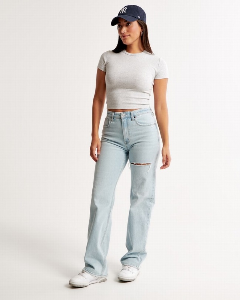 Abercrombie Curve Love High Rise 90s Relaxed Jeans Dam LjusBlå  | 0728-KZSEW