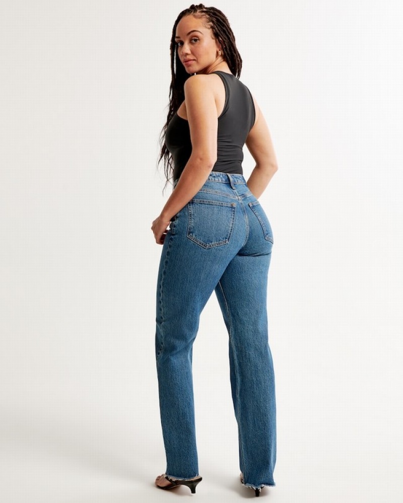 Abercrombie Curve Love High Rise 90s Relaxed Jeans Dam Blå  | 6073-UYVJE