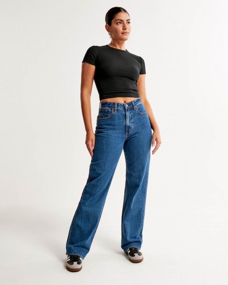 Abercrombie Curve Love High Rise 90s Relaxed Jeans Dam Blå  | 6784-UWDEQ