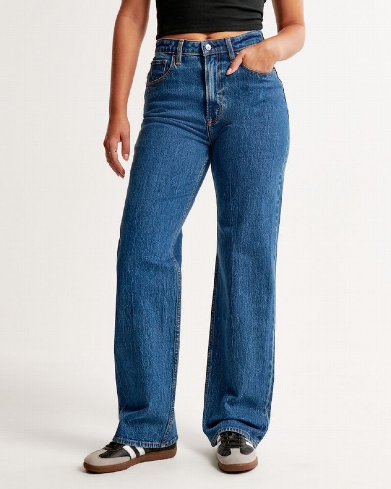 Abercrombie Curve Love High Rise 90s Relaxed Jeans Dam Blå  | 6784-UWDEQ