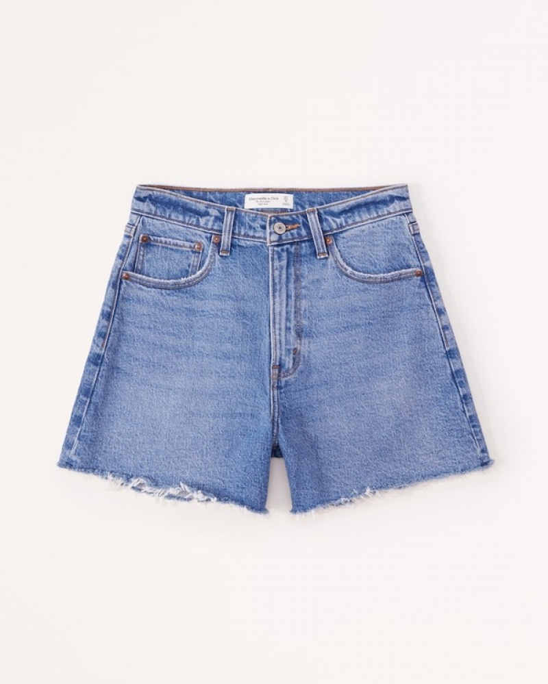 Abercrombie Curve Love High Rise Dad Shorts Dam Blå  | 0372-VTMCG