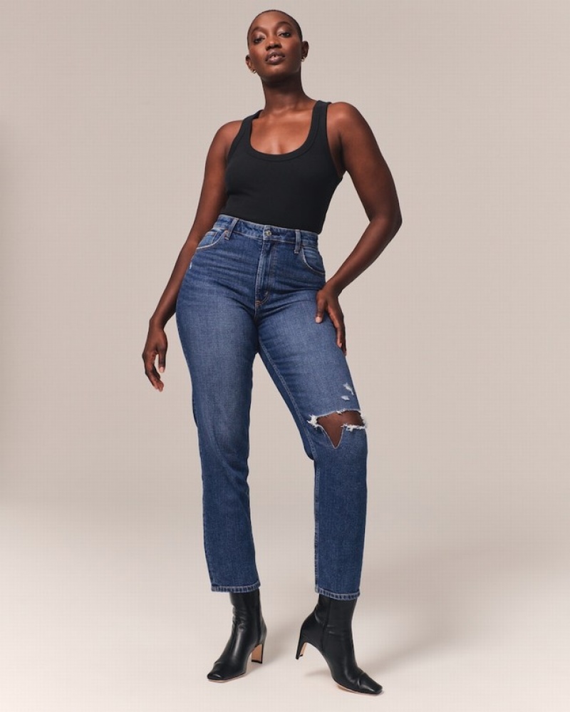 Abercrombie Curve Love High Rise Mom Jeans Dam Blå  | 9420-MQJBD