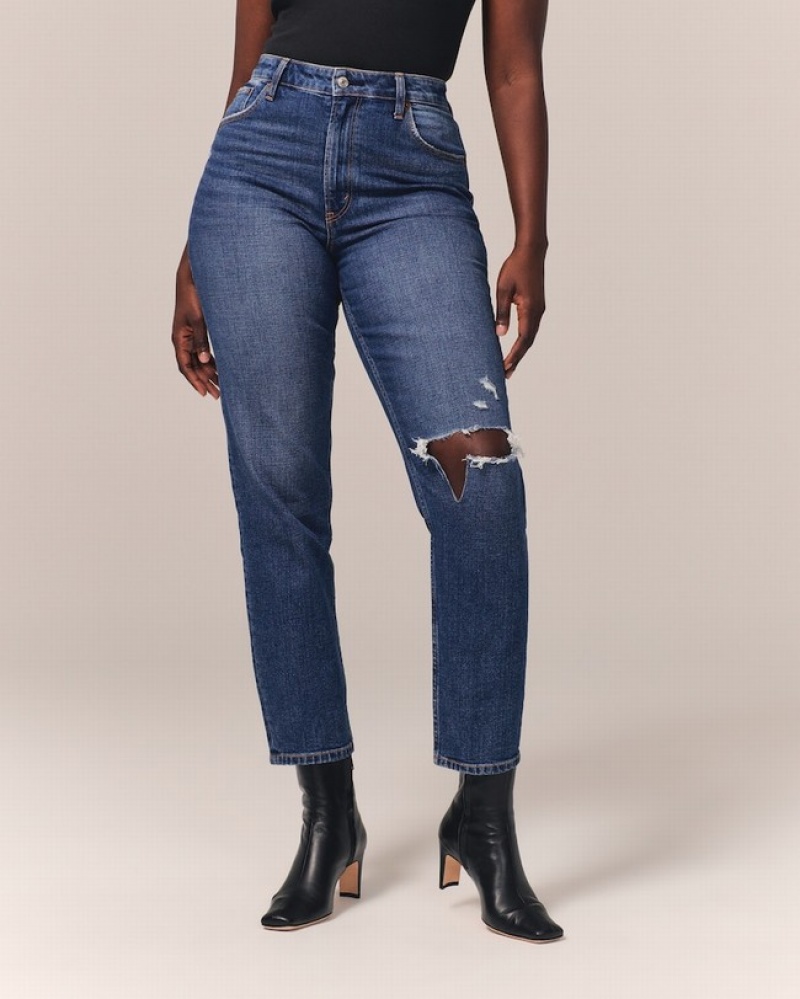 Abercrombie Curve Love High Rise Mom Jeans Dam Blå  | 9420-MQJBD