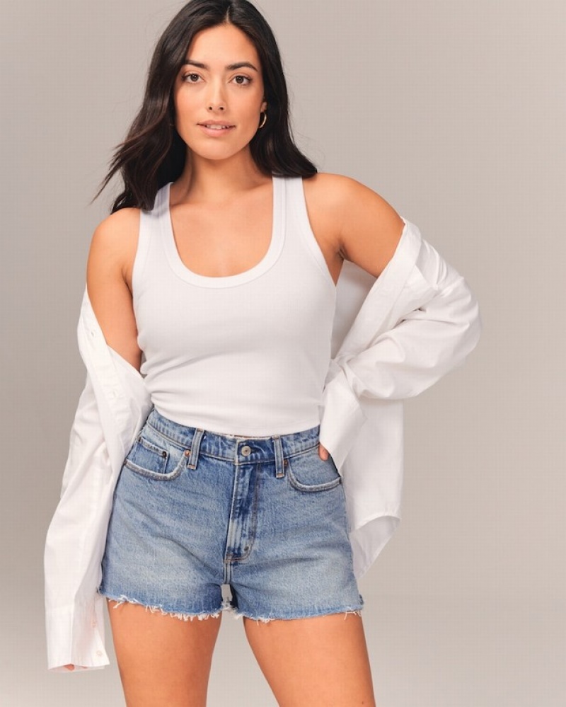 Abercrombie Curve Love High Rise Mom Shorts Dam Blå  | 3258-SBNJQ