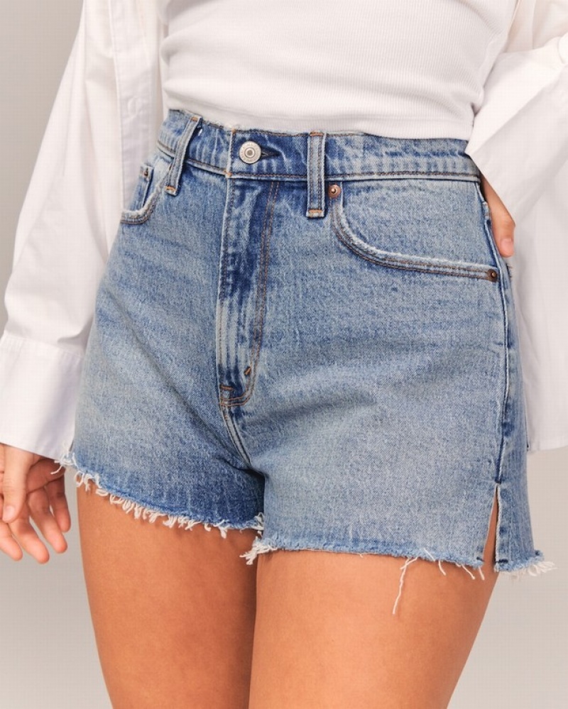 Abercrombie Curve Love High Rise Mom Shorts Dam Blå  | 3258-SBNJQ