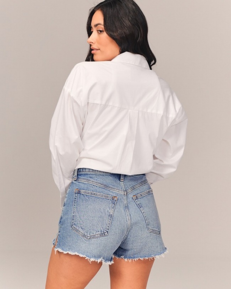 Abercrombie Curve Love High Rise Mom Shorts Dam Blå  | 3258-SBNJQ