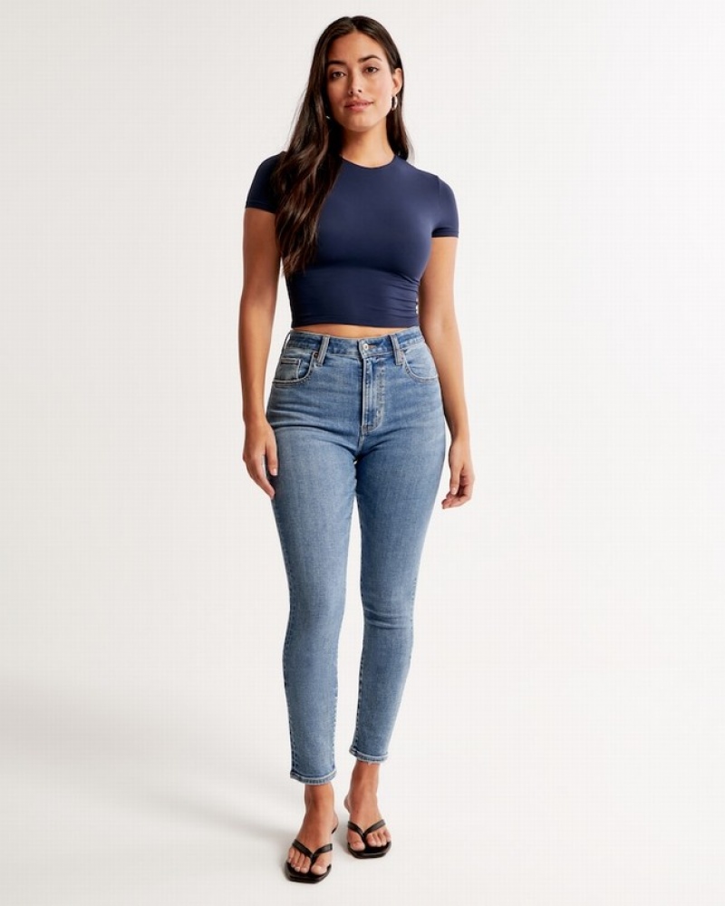 Abercrombie Curve Love High Rise Super Skinny Ankle Jeans Dam Blå  | 7915-HUKIG