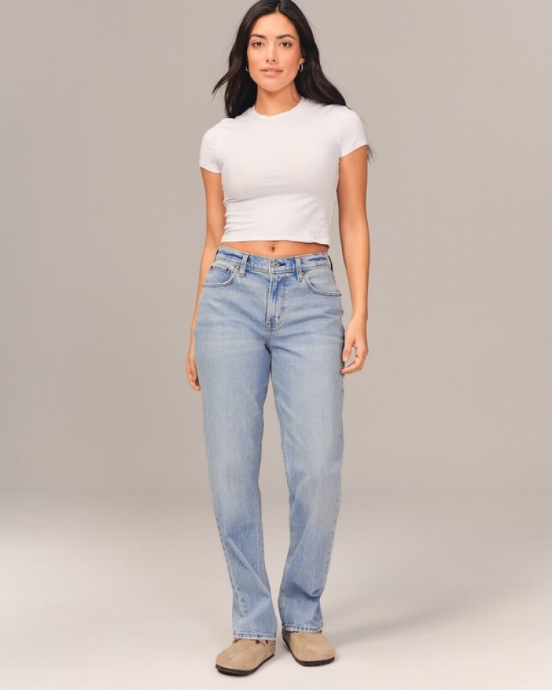 Abercrombie Curve Love Mid Rise 90s Straight Jeans Dam LjusBlå  | 8496-OVDFG