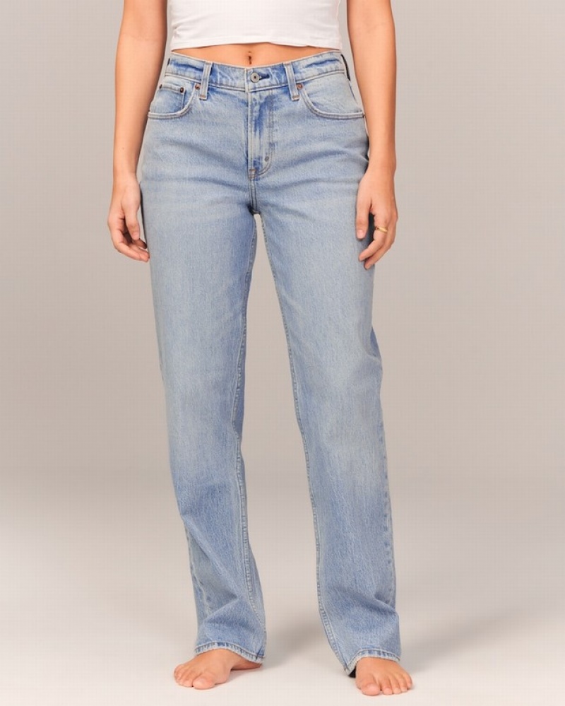 Abercrombie Curve Love Mid Rise 90s Straight Jeans Dam LjusBlå  | 8496-OVDFG