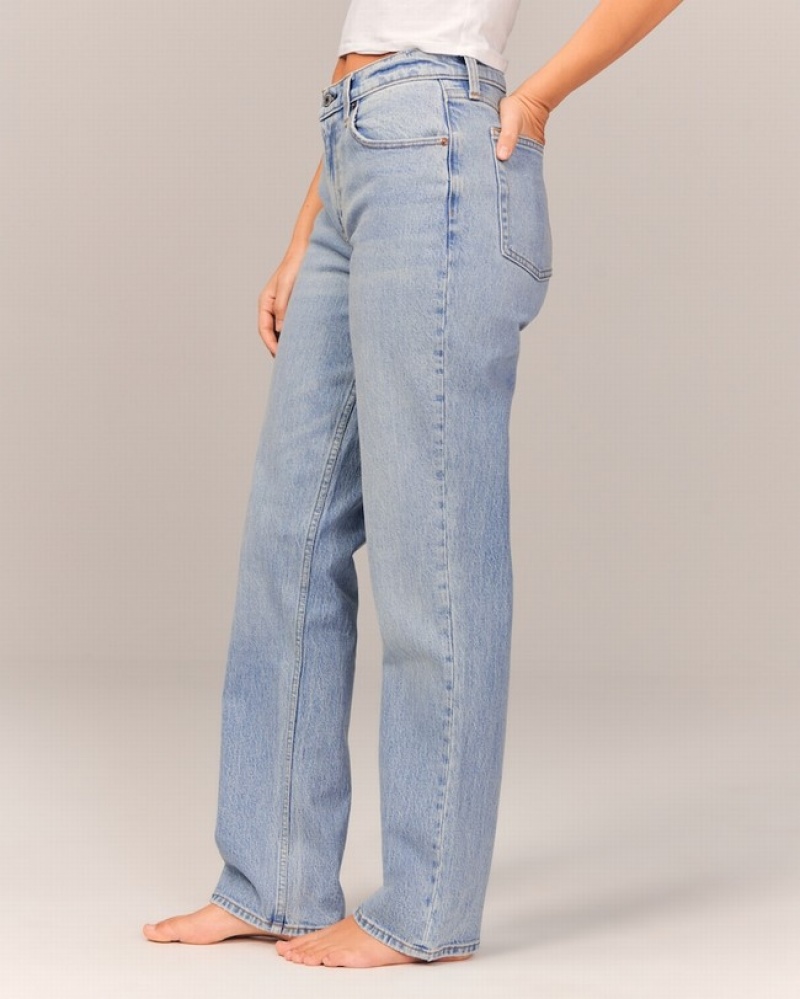 Abercrombie Curve Love Mid Rise 90s Straight Jeans Dam LjusBlå  | 8496-OVDFG