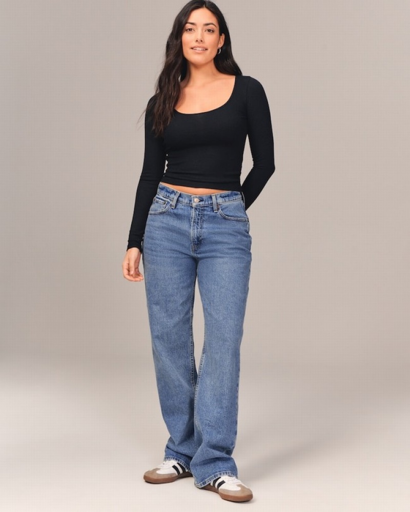 Abercrombie Curve Love Mid Risegy Jeans Dam Blå  | 1923-GCOZE