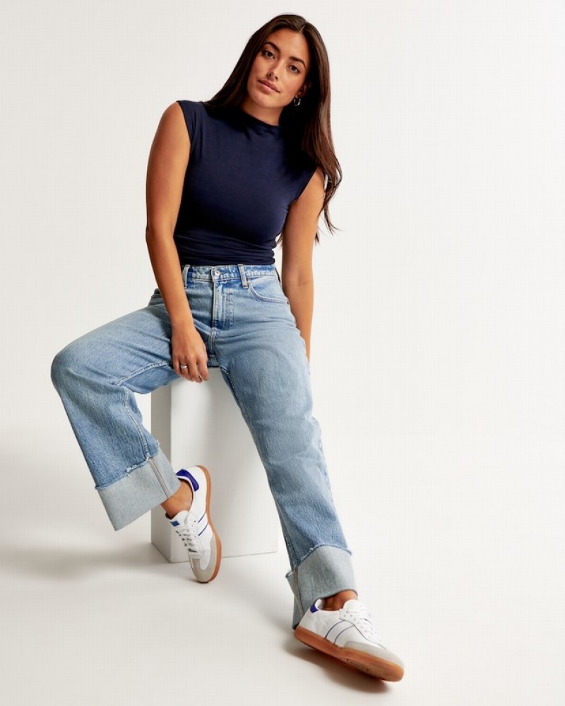 Abercrombie Curve Love Mid Risegy Jeans Dam Blå  | 5372-JAQXY