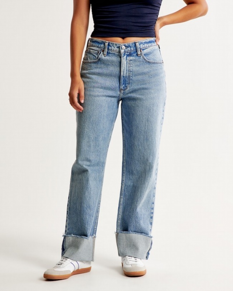 Abercrombie Curve Love Mid Risegy Jeans Dam Blå  | 5372-JAQXY