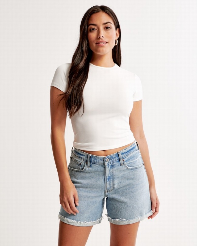 Abercrombie Curve Love Mid Risegy Shorts Dam LjusBlå  | 2835-NRTAG