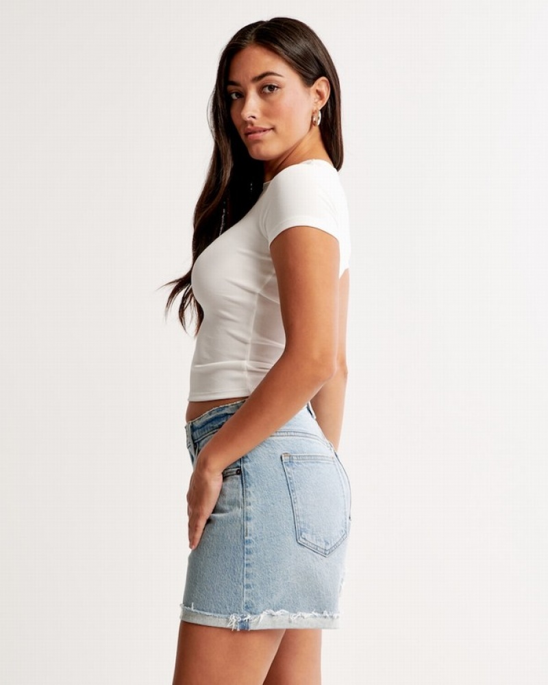 Abercrombie Curve Love Mid Risegy Shorts Dam LjusBlå  | 2835-NRTAG