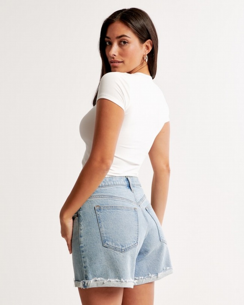 Abercrombie Curve Love Mid Risegy Shorts Dam LjusBlå  | 2835-NRTAG