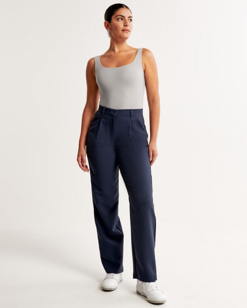 Abercrombie Curve Love Tailored Relaxed Straight Byxor Dam Marinblå  | 1485-ASKVC