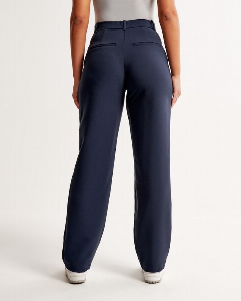 Abercrombie Curve Love Tailored Relaxed Straight Byxor Dam Marinblå  | 1485-ASKVC