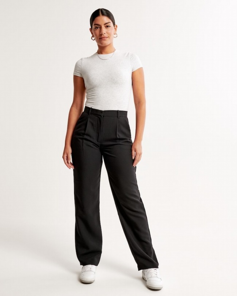 Abercrombie Curve Love Tailored Relaxed Straight Byxor Dam Svarta  | 1283-ITAEQ