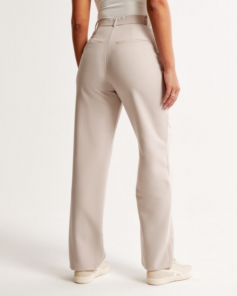 Abercrombie Curve Love Tailored Relaxed Straight Byxor Dam Beige   | 1435-BGQZM