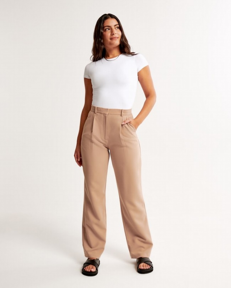 Abercrombie Curve Love Tailored Relaxed Straight Byxor Dam Bruna  | 4326-LBRIP