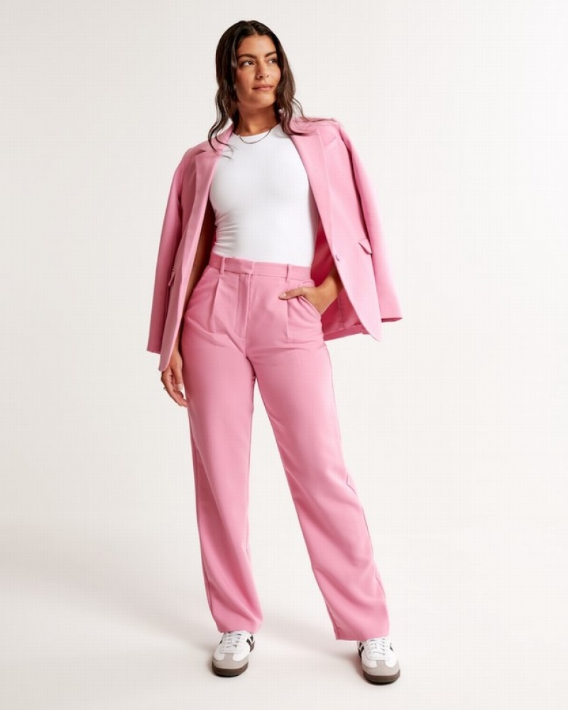 Abercrombie Curve Love Tailored Relaxed Straight Byxor Dam Rosa  | 4793-QMIZF