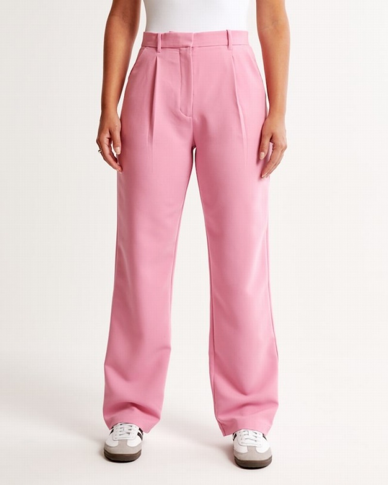 Abercrombie Curve Love Tailored Relaxed Straight Byxor Dam Rosa  | 4793-QMIZF