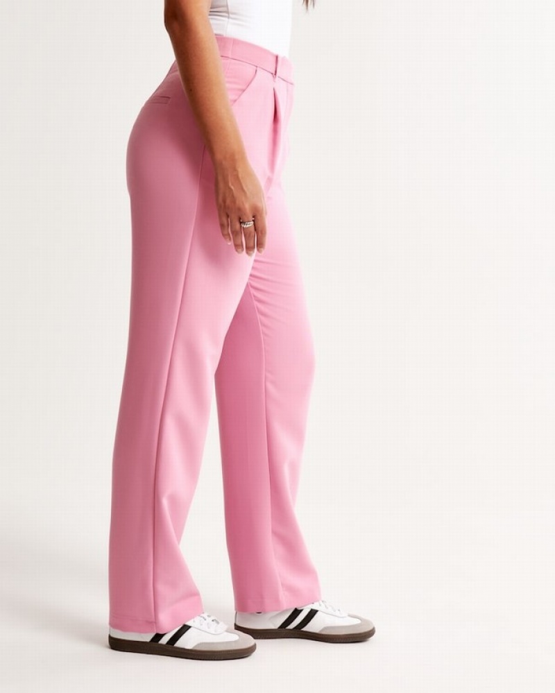 Abercrombie Curve Love Tailored Relaxed Straight Byxor Dam Rosa  | 4793-QMIZF