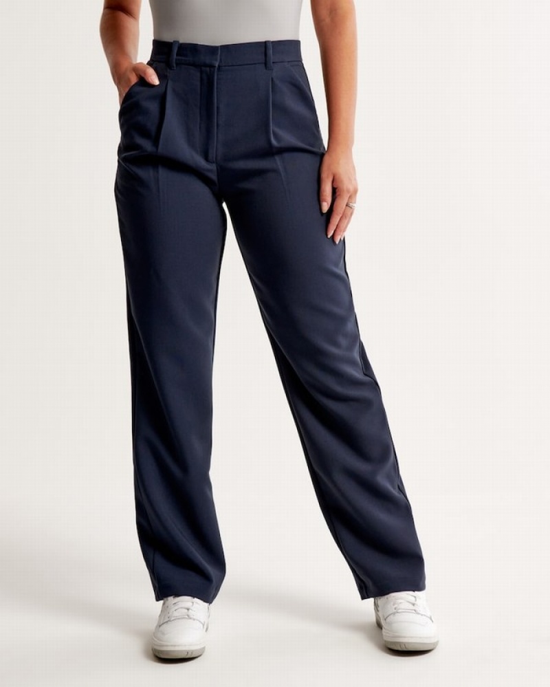 Abercrombie Curve Love Tailored Relaxed Straight Set Dam Marinblå  | 6285-OAHKL