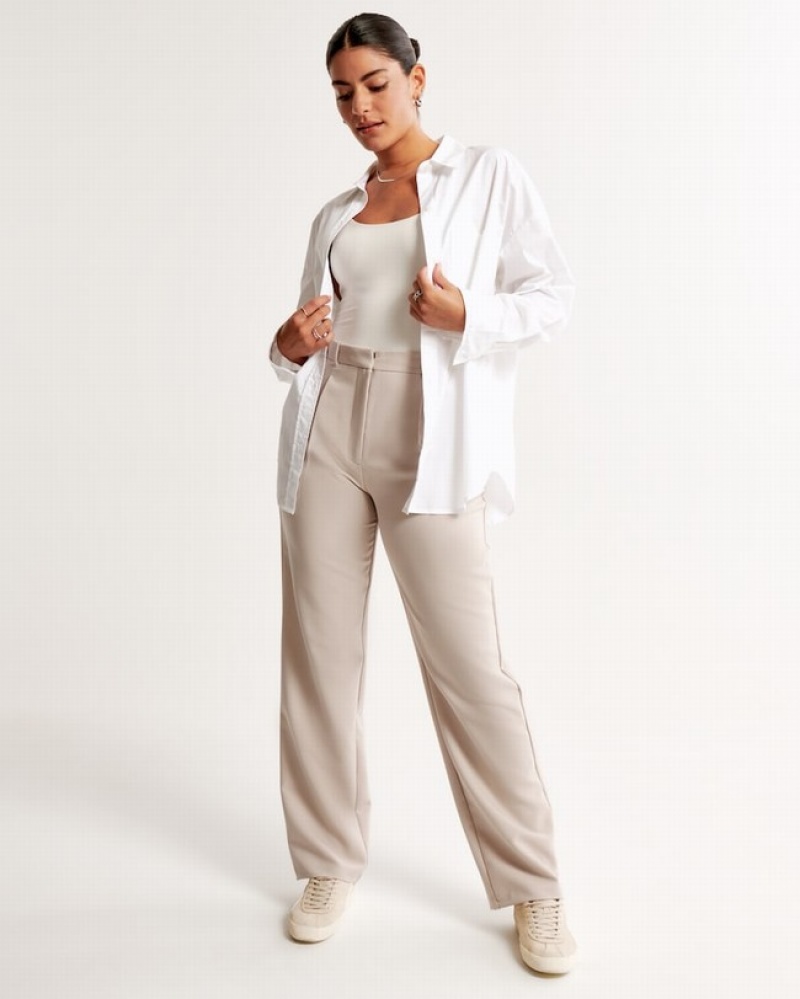 Abercrombie Curve Love Tailored Relaxed Straight Set Dam Beige   | 8241-KZQDI