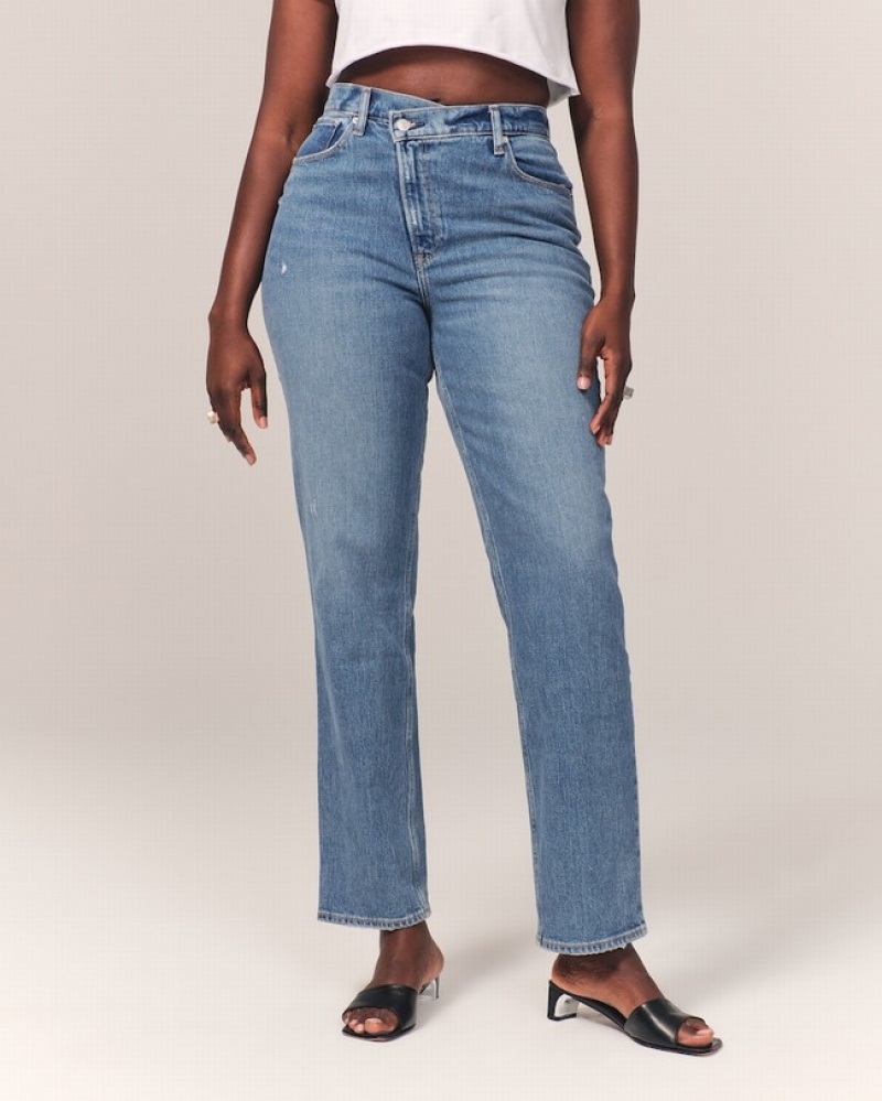 Abercrombie Curve Love Ultra High Rise 90s Straight Jeans Dam Blå  | 2163-BDNAR