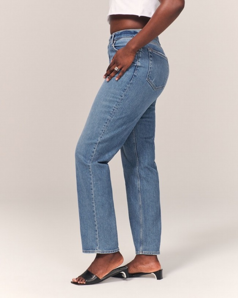 Abercrombie Curve Love Ultra High Rise 90s Straight Jeans Dam Blå  | 2163-BDNAR